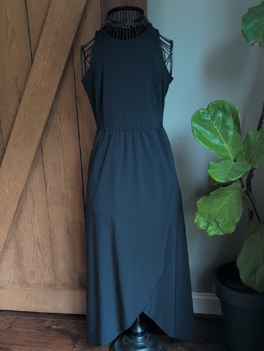 Toad&Co Athletic Black Sleeveless Maxi Dress with High Neck Peekaboo Back